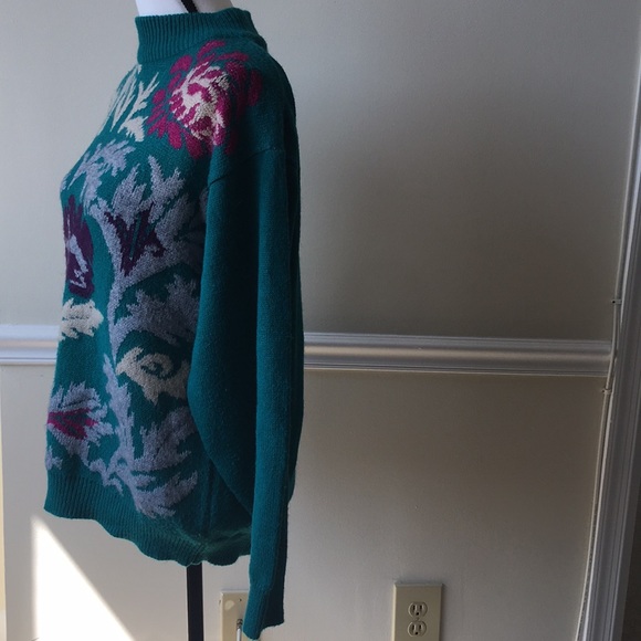 Italian style floral Flower green pink sweater - Picture 2 of 7